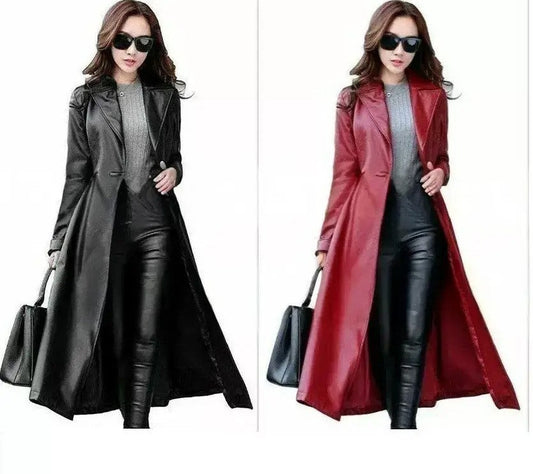 Ladies Stylish Genuine Lambskin Real Leather Long Coat Trench Coat Women Jacket different colours