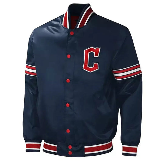 Men Letterman Cleveland Guardians Navy color Satin Varsity Jacket - MLB