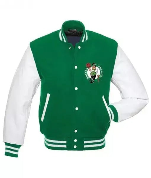 Men Letterman Boston Celtics Green and White Varsity Jacket - NBA