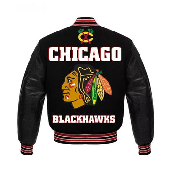 Letterman Chicago Blackhawks Black Color Varsity Jacket - NHL