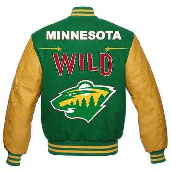 Letterman Minnesota Wild Lite Green and Yellow Varsity Jacket - NHL
