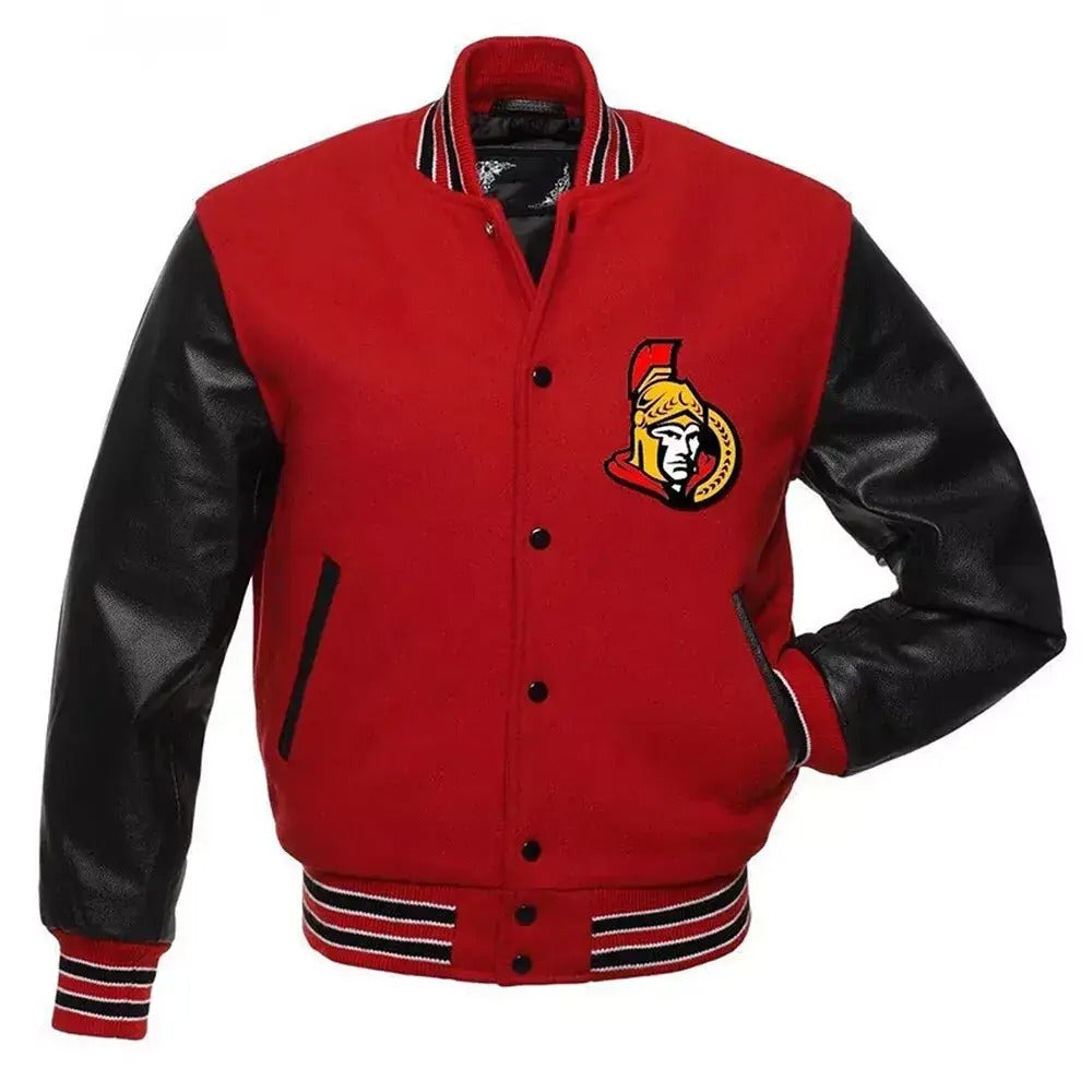 Letterman Ottawa Senators Black and Red Varsity Jacket - NHL