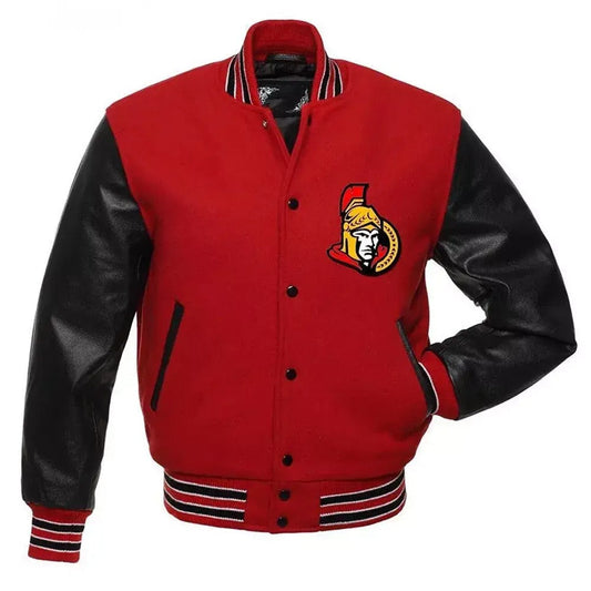 Letterman Ottawa Senators Black and Red Varsity Jacket - NHL