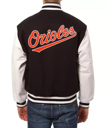 Men Baltimore Orioles Inspired Fan Letterman Black & White Varsity Jacket - MLB