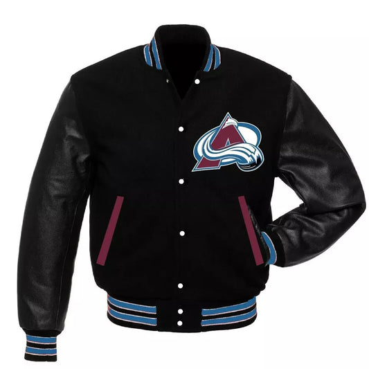 Colorado Avalanche Black Letterman Varsity Jacket – Genuine Leather Sleeves