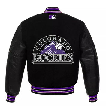 Colorado Rockies Black Wool Varsity Jacket with Leather Sleeves – MLB Fan Gear