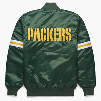 NFL Green Bay Packers Green Satin Letterman Varsity Jacket