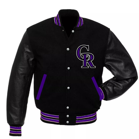 Colorado Rockies Black Wool Varsity Jacket with Leather Sleeves – MLB Fan Gear