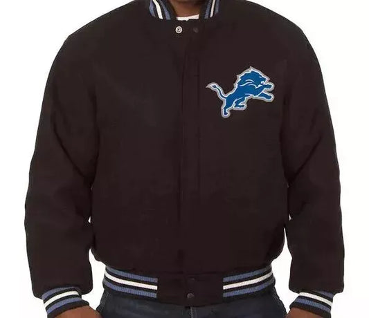 NFL - Detroit Lions Black color All Wool Lettermen Varsity Jacket