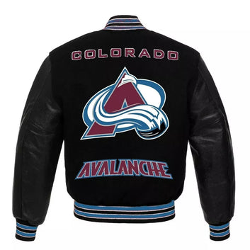 Colorado Avalanche Black Letterman Varsity Jacket – Genuine Leather Sleeves
