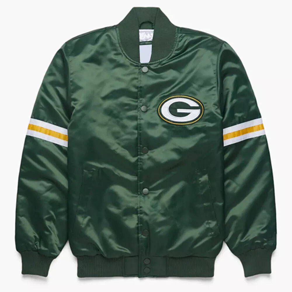 NFL Green Bay Packers Green Satin Letterman Varsity Jacket
