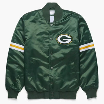 NFL Green Bay Packers Green Satin Letterman Varsity Jacket