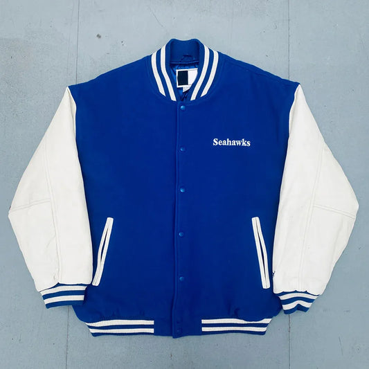 Men 1990’s Seattle Seahawks Royal and White Varsity Jacket - NFL