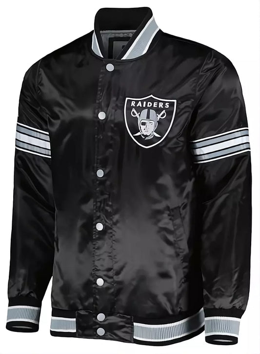 NFL Las Vegas Raiders Black Satin Varsity Jacket full-snap Embroidery logos