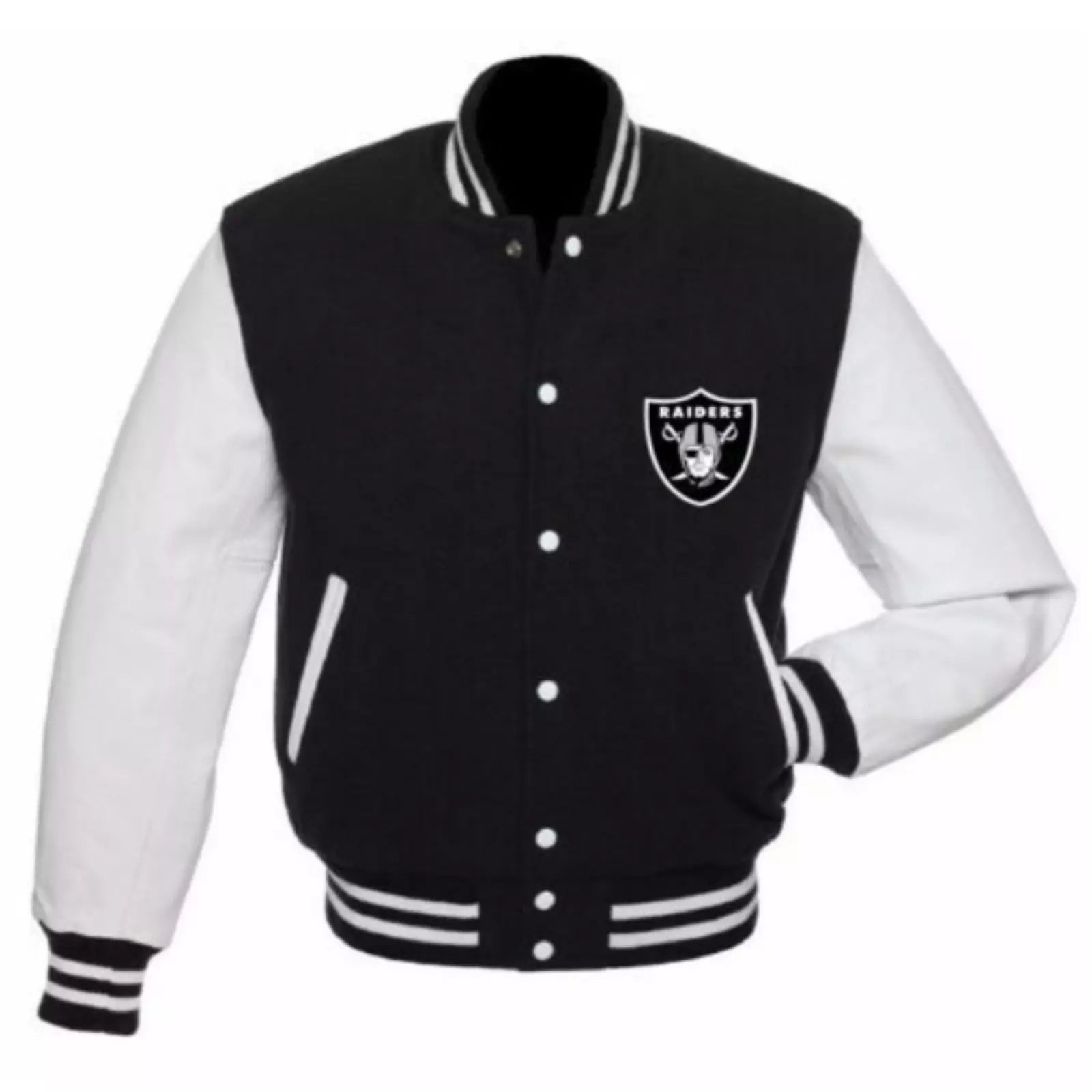 NFL Las Vegas Raiders Letterman Varsity Jacket – Wool Body & Leather Sleeves