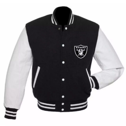 NFL Las Vegas Raiders Letterman Varsity Jacket – Wool Body & Leather Sleeves