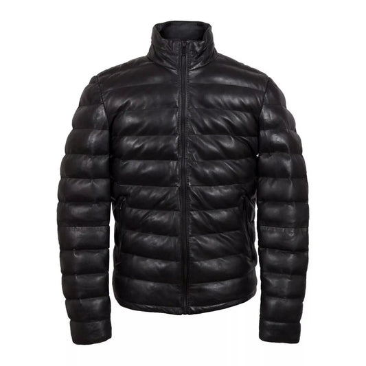 Women Genuine Black Leather Puffer Jacket Winter Quilted Pure Lambskin Coat