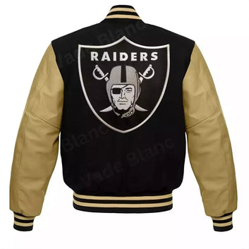 NFL - Lettermen Oakland Las Vegas Raiders Varsity Jacket With Genuine Leather Sleeves