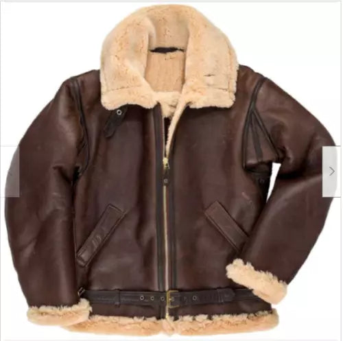 Women RAF Aviator Pilot  Flying Bomber Shearling Fur brown Leather Jacket