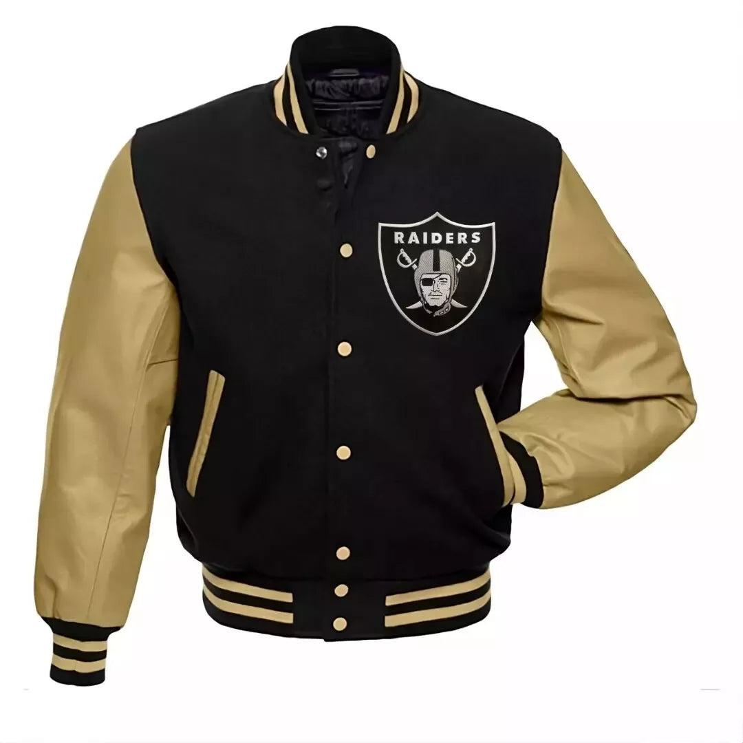 NFL - Lettermen Oakland Las Vegas Raiders Varsity Jacket With Genuine Leather Sleeves