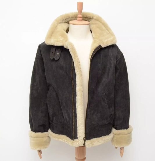 Women Leather Shearling Aviator Brown Flight Bomber Jacket