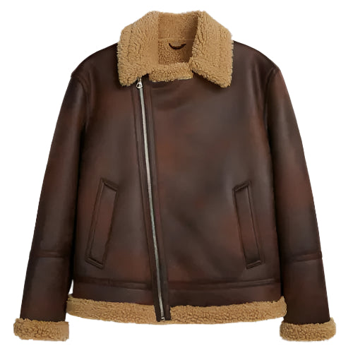 Women  Real Leather Brown Shearling Fur Bomber RAF Aviator Jacket