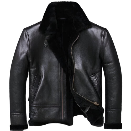 Women Black RAF Flight  Bomber Aviator Real Sheepskin Shearling Leather Jacket