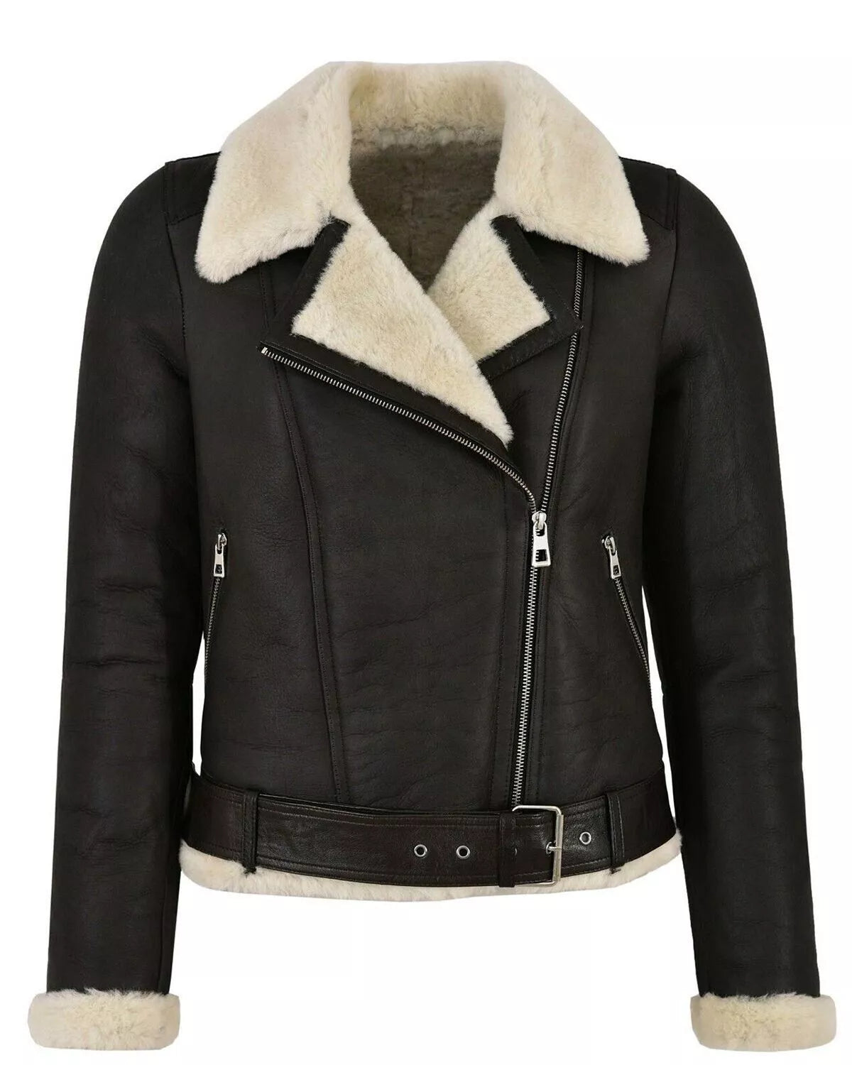 Women RAF B3 Bomber Aviator Real Leather Jacket Sheep Skin Pilot Fur Coat