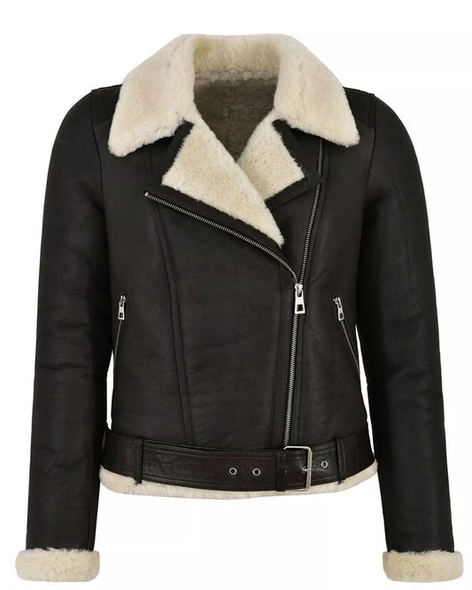 Women RAF B3 Bomber Aviator Real Leather Jacket Sheep Skin Pilot Fur Coat