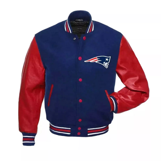 New England Patriots Varsity Jacket Wool & Genuine Leather Sleeves