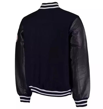 New York Yankees Letterman Varsity Jacket Navy Wool with Black Leather Sleeves