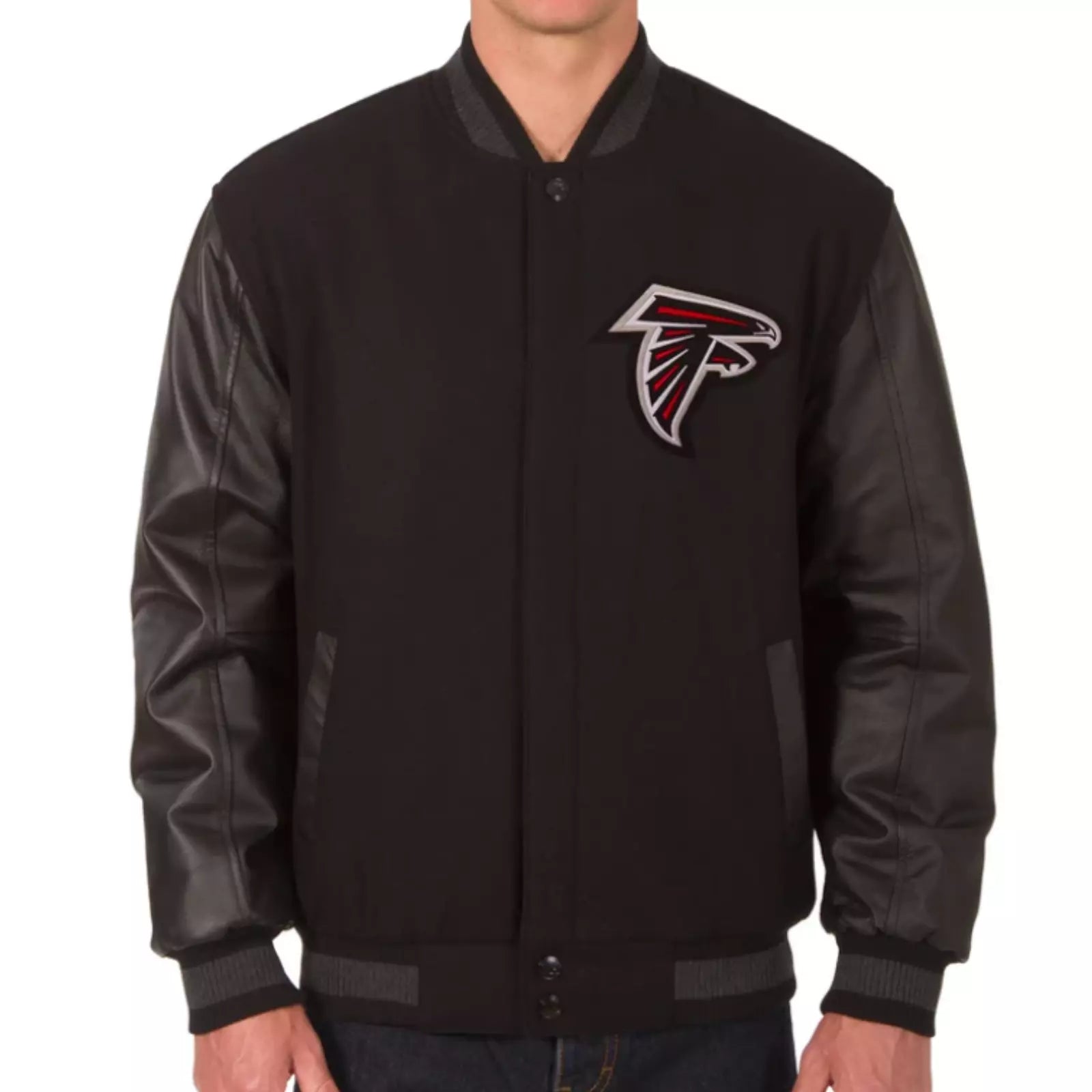 NFL Atlanta Falcons Letterman Varsity Jacket Wool with Genuine Leather sleeves