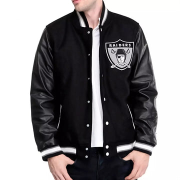 NFL Oakland Las Vegas Raiders wool body leather sleeves Letterman varsity jacket