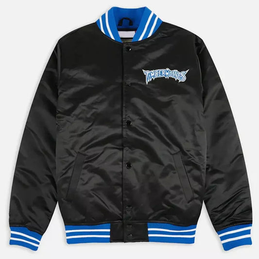 Minnesota Timberwolves Black Satin varsity jacket Jacket