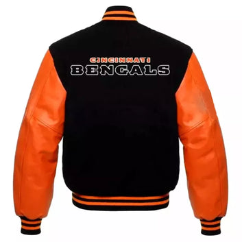 Men Cincinnati Bengals Varsity Jacket Wool & Genuine Leather Sleeves - NFL