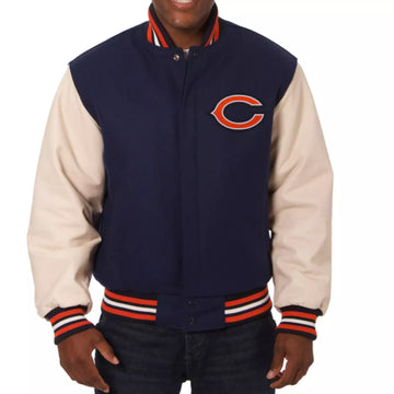 NFL Chicago Bears Letterman Varsity Jacket Wool with Genuine Leather Sleeves