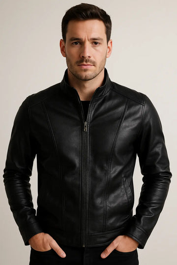 Cafe Racer Retro Men's Real Leather Jacket Motorcycle Biker Black Sheepskin Soft