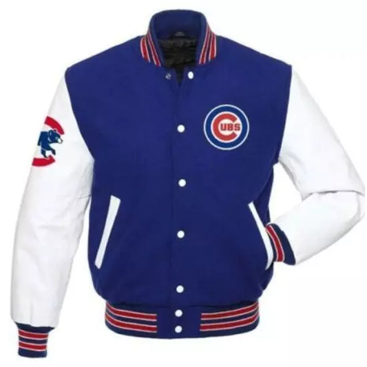 Letterman Chicago Cubs Varsity Jacket Wool with Genuine Leather Sleeves MLB