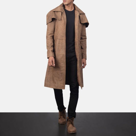 Classic Brown Leather Duster Trench Coat