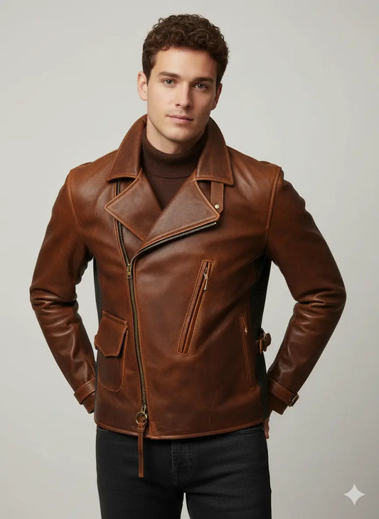 Captain America The First Avengers Distressed Brown Biker Real Leather Jacket