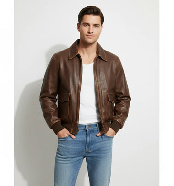 Aviator Real Cowhide Distressed Leather Bomber Flight Jacket Vintage Brown