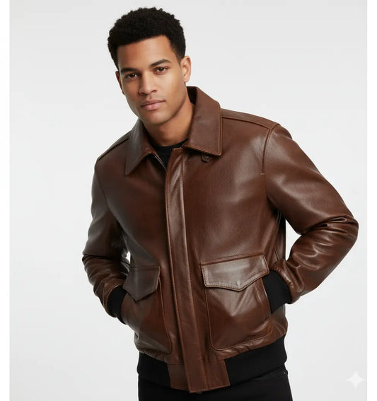 Aviator  Real Cowhide Distressed Brown Leather Bomber Flight Vintage Jacket