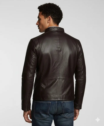 Men’s Simple Look Casual Wear Dark Brown Leather Jacket