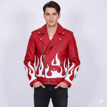 Meteor Flames Leather Biker Jacket