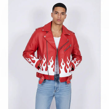 Meteor Flames Leather Biker Jacket