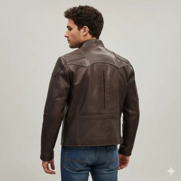 Mens Cowhide Tea Core Leather Biker Motorcycle Jacket Distressed Vintage Coat