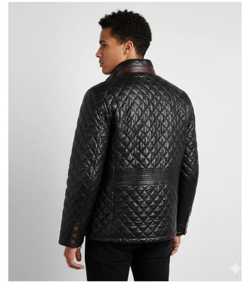 Men Black Luxury Lambskin Leather jacket biker Quilted Coat gift for him Coat