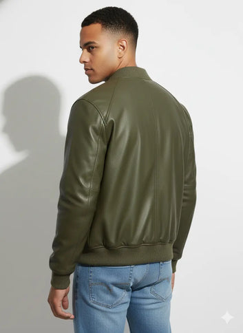 Men's Olive Green 100% Real Leather Jacket Designer Bomber Biker Handmade Coat