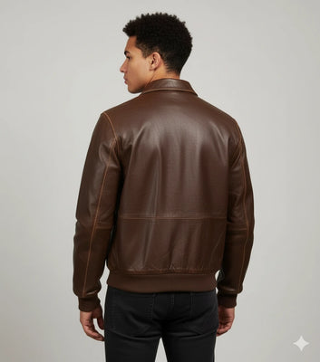 Men's Brown Aviator A-2 Real Distressed Leather Bomber Flight Vintage Jacket