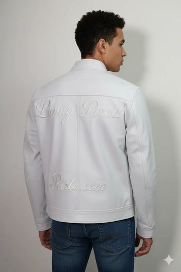 MEN HANDMADE GENUINE SOFT LAMBSKIN LEATHER JACKET WHITE COAT